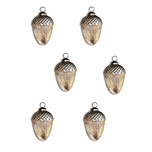 Loberon Weihnachtsschmuck 6er Set Gland, Traditionelle Zapfenform, Bauernsilber-Art, Mundgeblasen, Christbaumschmuck, Weihnachtsdeko, Weihnachten, Glas, Eisen, antiksilber