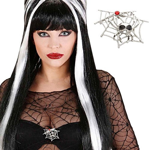 NET TOYS Spinnen Brosche Hexen Pin Silber Spinnweben Badge Spinnennetz Schmuck Gothic Vampir Anstecker Halloween Kostüm Accessoire