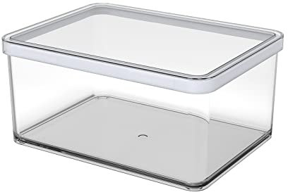 Rotho Loft rechteckige Vorratsdose 2.25l mit Deckel und Dichtung, Kunststoff (SAN) BPA-frei, transparent/weiss, 2.25l (20.0 x 15.0 x 9.6 cm)