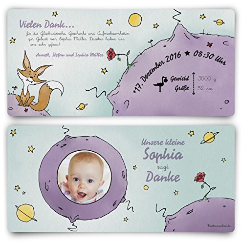 Dankeskarten Geburt (30 Stück) - der kleine Prinz - Geburtskarten Danksagungskarten