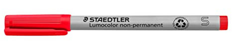 STAEDTLER Universalstift Lumocolor non-permanent, rot, feucht abwischbar, für fast alle Oberflächen, Linienbreite ca. 0,4 mm, 10 rote Folienstifte im Kartonetui, 311-2