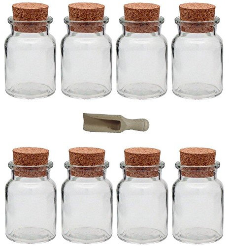 mikken 8 Gewürzgläser 150ml mit Korkverschluss inkl. einer kleinen Holzschaufel 7,5 cm