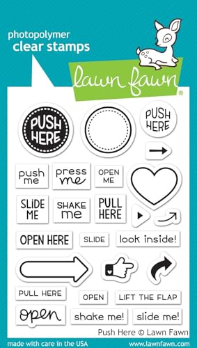 Lawn Fawn Transparente Stempel, 7,6 x 10,2 cm, Schriftaufzug „Push Here“ (in engl. Sprache)
