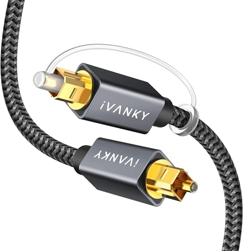 IVANKY Optical Audio Cable, 10ft Toslink Fiber Optic Cord, S/PDIF Digital Optical Audio Cable for Soundbar, Stereo Systems, Home Cinema, Xbox One/PS4/TV, Braided, Gold-Plated Connectors,3M,Grey