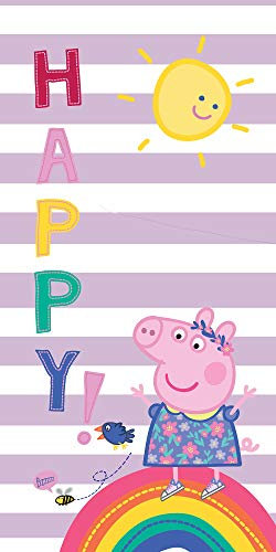 BERONAGE Kinder Badetuch Peppa Wutz Pig - Motiv Happy - 75 x 150 cm 100% Baumwolle in Veloursqualität - Strandlaken - Strandtuch - Badelaken - Duschtuch - Handtuch - Saunatuch