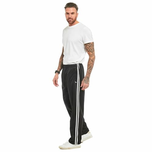 MyShoeStore Mens Track Suit Bottom Casual Elasticated Waist Tracksuit Bottoms Silky Joggers Jogging Jog Trousers Leisure Gym Sports Yoga Open Hem Pull On Pants