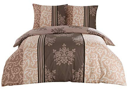 Class Home Collection Bettwäsche 200x220 – Bettwäsche-Sets mit Bettbezug 200 x 220 und Kissenbezug 80x80 – 100% Baumwolle – mit Reißverschluss Natura Braun