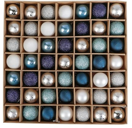 VALERY MADELYN Weihnachtskugeln 49 Stücke 3CM Kunststoff Christbaumkugeln Weihnachtsdeko mit Aufhänger Glänzend Glitzernd Matt Baumschmuck Winterwünsches Thema Silber Blau