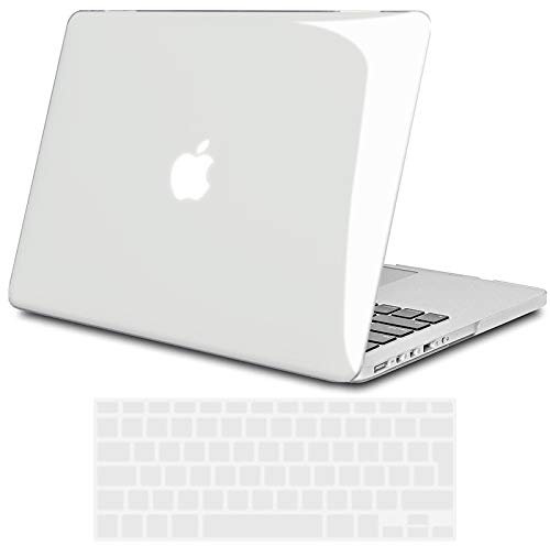 TECOOL Cover compatibile con MacBook Pro 13 Pollici Retina 2015 2014 2013 fine 2012 (A1502 A1425), Custodia Rigida Protettiva Sottile in Plastica Superficie Lucida e Copritastiera UE, Trasparente