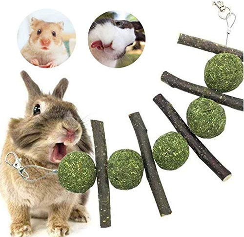 Ewolee Hamster Kauenspielzeug, Dünne Apfelholzstäbchen mit Graskuchen für Kaninchen Chinchillas Meerschweinchenhörnchen, 2 Stück