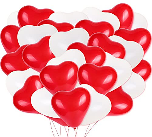 HOWAF 100 Stück Herzluftballons Rot Weiß Je 50 Luftballons, XL Größe 30cm, Helium Luftballon Herz Hochzeit Geburtstag Brautdusche Valentinstag Deko Herzluftballons
