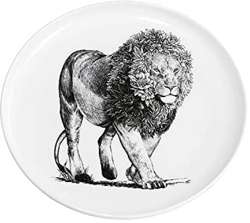 Maxwell & Williams DX0531 Assiette Lion - Noir et Blanc - 20 cm de diamètre - Porcelaine - Animaux - Coffret Cadeau