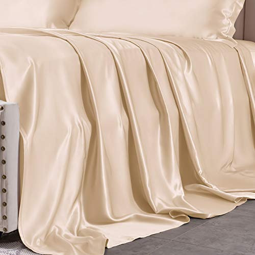 THXSILK 25 Momme Seide Betttuch/Bettlaken/Haustuch, 100% Maulbeerseide Bettwäsche, Nahtlos Champagner Seiden Bettlaken, 206x244 cm