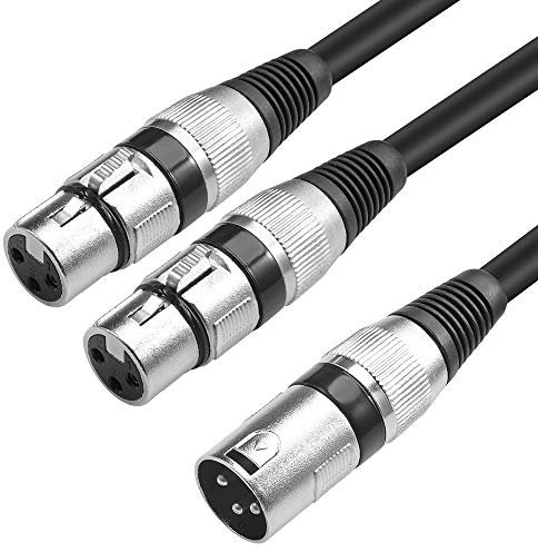 Disino 1.5 Feet XLR Splitter Cable, 3 Pin Dual XLR Female to Male, Balanced Microphone Cord Audio Adaptor, Compatible with Amplifier, Mixer