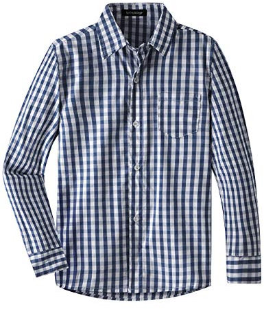 Spring&Gege Jungen Langarm Popeline Button Down Shirt Baumwolle Plaid Uniform Groß Kariert Dress Shirts, Navy blau Gingham, XXL