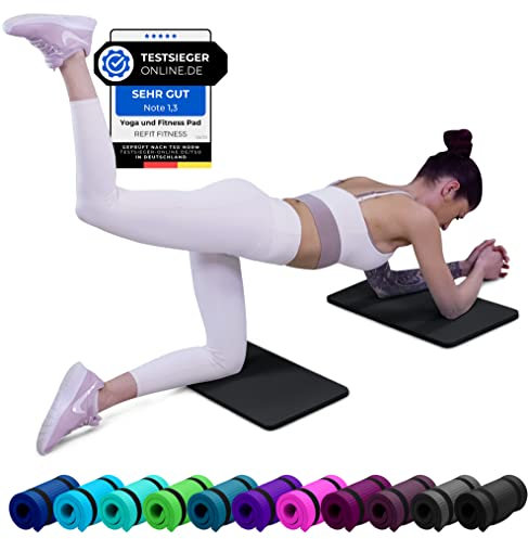 REFIT FITNESS 2er Set Yoga & Fitness Pad Comfort-Mini 25 x 61 x 1.5 cm PainProtect SmartCell NBR Yogamatte Klein Rutschfest Sportmatte Gymnastikmatte Matte Sport Gymnastik Knie Knee Pads Schwarz