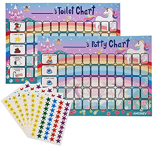 Amonev Unicorn Toilet Training Reward chart and Potty Training reward chart for boys and girls Toddlers Twin Pack with 225 star stickers included