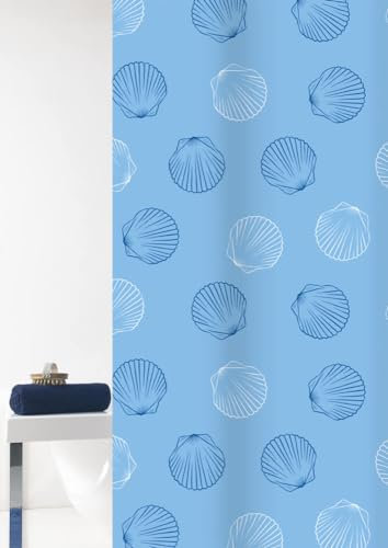 Grund Duschvorhang Anti-Schimmel, Wasserdicht Vorhang an Badewanne, 100% Textile, MARA, Duschvorhang 80x200 cm, Weiß Blau