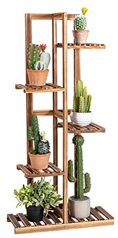 COSTWAY Porta Plantas de Madera con 5/6 Niveles, Estante para Flores para 6/7 Macetas, Estante Angular para Plantas con Dispositivo Antivuelco, Porta Flores para Salón y Balcón (5 nivels)