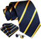 Enlision Herren Gestreifte Krawatte Taschentuch Hochzeit Formell Business Krawatten und Einstecktuch Manschettenknöpfe Set Marineblau/Gelb