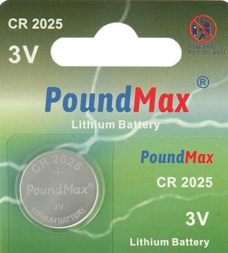 PoundMax Lithium CR2025 Button Cell Battery, 3 V, 1 x Blister Pack of 1