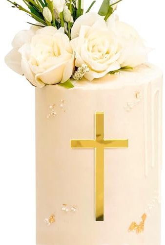 BETESSIN 2Stk. Kuchendeko Kreuz Cake Topper Gold Acryl Torte Deko 14x8cm Spiegel Kuchen Dekoration Set für Hochzeit Geburtstag Party Kommunion