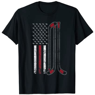 Eishockey Torwart Geschenk USA Flagge Hockeyschläger Hockey T-Shirt