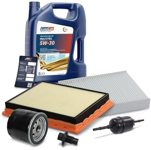 ATEC Germany Inspektionspaket Filterset mit 1x Ölfilter, 1x Kraftstofffilter, 1x Luftfilter, 1x Innenraumfilter, 1x Motoröl 5W-30 5 l, Kompatibel mit FORD FIESTA 5 Mk5 (JH_ JD_), FUSION (JU_)