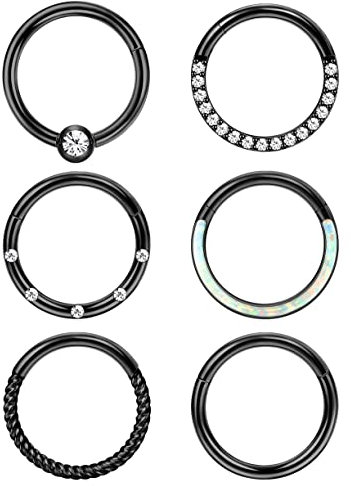 Adramata 6 Pcs 16G 18G Nasenpiercing Ring Septum Ring für Damen Herren Silber Nostril Piercing Chirurgenstahl Nase Piercings Helix Conch Tragus Ohr Piercing Lippenringe Nasenring Septum Piercing Set