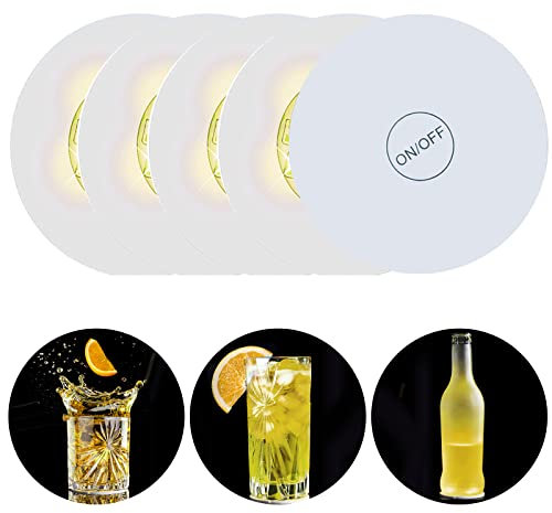 verre LED sous-verre lumineux pour bar, lot de 4 sous-verrs à cocktail, LED light pour club, mariage, décoration de fête. (Blanc chaud)