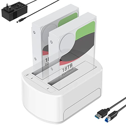 Dual Bay USB 3.0 to SATA External Hard Drive Docking Station for 2.5 3.5 Inch SATA I/II/III HDD SSD, Support UASP SATA Disk Up to 36 (2 * 18) TB. K3062A