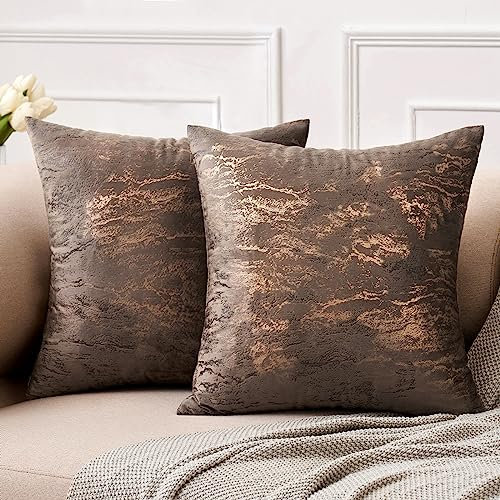 MIULEE 2er Set Samt Kissenbezug Moderne Zierkissenbezug Dekorative Kissenbezüge Weich Kissenhülle Dekohülle Couchkissen Sofakissen Dekokissen Deko für Wohnzimmer Schlafzimmer 50x50 cm Braun