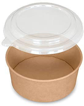 300 Pots saladier 1100 ml en carton kraft brun + 300 Couvercles Pet pour la vente à emporter des aliments froids et chauds