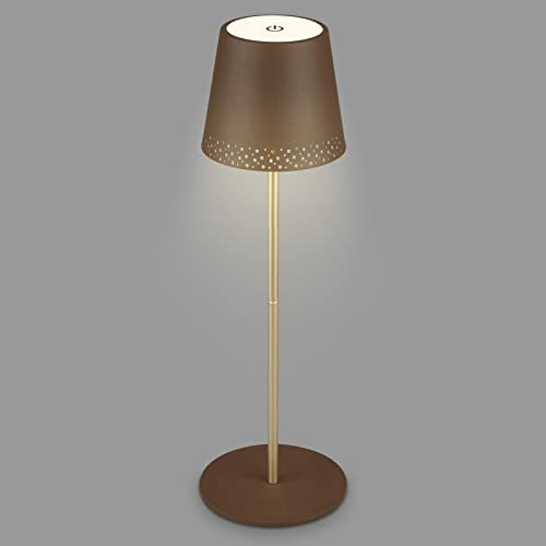 BRILONER - LED Tischlampe kabellos mit Touch, dimmbar in Stufen, höhenverstellbar, Nachttischlampe, Leselampe, LED lampe, Campinglampe, Tischleuchte, Akku Lampe, 38x12 cm, Braun-Goldfarbig
