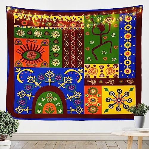 Sxakswol Wandteppich Groß Afrika Wandteppich 200x200 Wandbehang Retro-Ethno-Stil, Tapisserie 3D Wandtuch Aesthetic Wandteppiche für Wohnzimmer Schlafzimmer Wohnheim Wanddeko