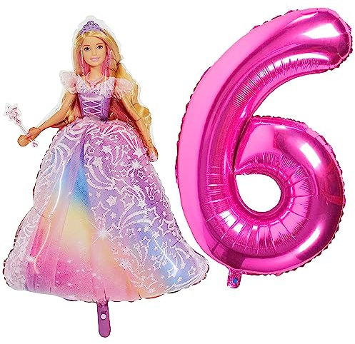 Toyland® Barbie Lot de ballons en aluminium – 1 ballon en forme de personnage de 106,7 cm et 1 ballon numéroté de 101,6 cm – Décorations de fête pour enfants.