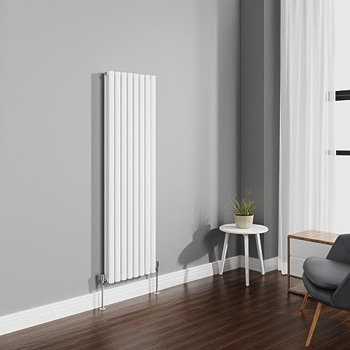 NRG 1600x472mm Gloss White Radiator Vertical Oval Panel Bathroom Designer Double Rad Central Heating