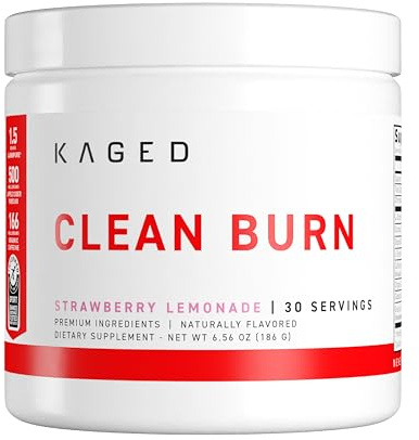 Kaged Thermogenic Powder Clean Burn Strawberry Lemonade Men & Women Weight Management Supplement Organic Caffeine Apple Cider Vinegar 30 Servings