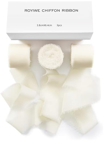 Royiwe Ruban cadeau mousseline de soie ruban|3,8 cm x 19,4 m|ruban de soie ruban mousseline ruban tissu,mariage tissu ruban (Blanc laiteux)