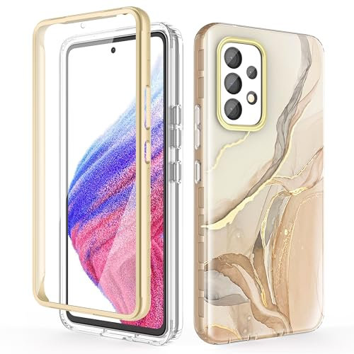 Chvelop 3-in-1 Samsung A53 5G Hülle mit Eingebauter Displayschutz | Militärischer Stoßfest 360°-Schutz, Samsung Galaxy A53 Hülle Glänzend Fade-Resistant Muster-Design Handy Case (Beige)