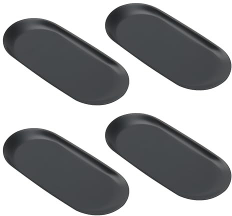 KEILEOHO 4 Pack 18 x 8.5cm Black Oval Decorative Tray, 7 x 3.3 inch Stainless Steel Decorative Jewelry Tray, Bathroom Clutter Vanity Serving Trays for Storage Organizer
