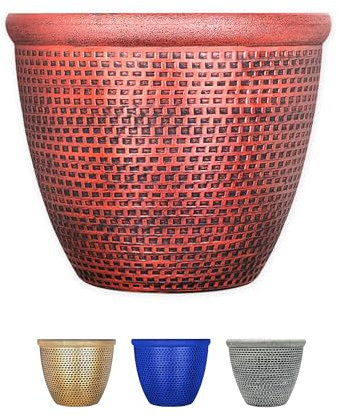 SG Traders Cromarty Plant Pot Plastic Round Flower Pot Planter Garden Decoration 25cm Plant Pot Outdoor Flower Pots Outside Garden Planters Outdoor Plant Pots With Drainage Holes (Pack of 1 Pot)