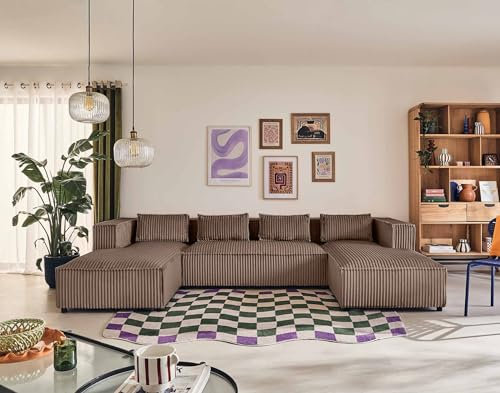 Lisa Design Stella - Wohnlandschaft U-Form - 7 Sitzplätze - aus grob geripptem Samt Taupe