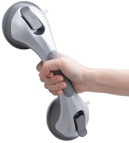 LEVERLOC Dusche Haltegriffe, 31 CM Duschgriff für Badewanne, MAX Halt 110 KG Haltegriff für Senioren, Dusche Griffstangen für ältere Menschen, Wasserdicht, kein Bohren & abnehmbarer Handlauf, Silber