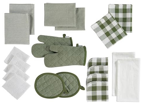 LANE LINEN Dish Towels and Dishcloths Sets - 20 Pc Kitchen Towels Set, 500 Degree Heat Resistant Kitchen Mitts and Pot Holders, Dish Towels, Kitchen Dish Rags for Washing Dishes - Olive
