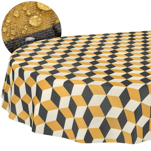 Tischdecke Stoff abwaschbar Tischtuch Tafeldecke pflegeleicht Lotuseffekt schmutz- & wasserabweisend für Indoor Outdoor Tischdecke Oval 180x140cm Schnittkante 3D Effekt