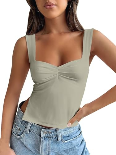 YILEEGOO Women Sexy Sleeveless One Shoulder Crop Tank Tops Ruched Tight Slim Fitted Workout Y2K Vest Top Trendy Cami Going Out Tops (Z7 Light Green, L)