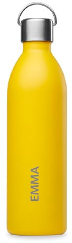 Qwetch - Bouteille Isotherme Active 1 Litre Personnalisée - Gourde avec Anse Inox Recyclé - 24h Froid et 12h Chaud - Etanche, Sans BPA & Compacte (Curry)
