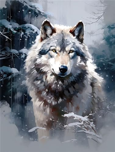 Peinture par Numero Adulte et Enfant, DIY Peinture Numero Adulte Loup, Activité Manuelle Kit de Loisirs Créatifs Adultes, DIY Animal Peinture Numéro Kit Complet, Decoration Chambre Cadeaux 40x50cm