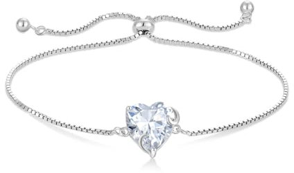 YL Damen Herz Armband 925 Sterling Silber Weißgold Plattiert Armband April Geburtsstein Weiß Zirkonia Schmuck Geschenke für Mutter Freundin